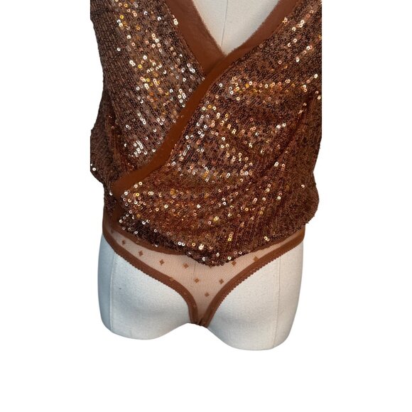 Free People XS Women's Shimmer & Shine Thong Bodysuit, Sunset, Brown, Metallic - Picture 10 of 15